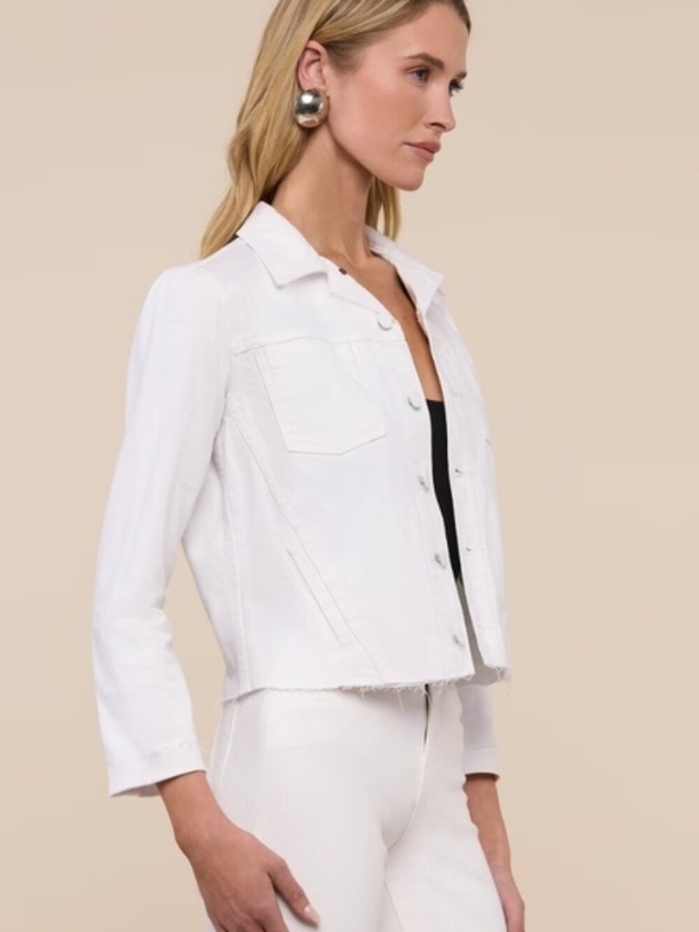 L'AGENCE | Janelle Jean Jacket White Cropped Button-Front Jacket